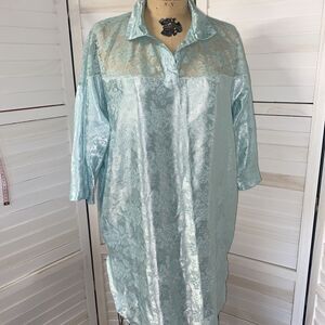 Vintage Jayre California Jacquard Green Pajama Sleep shirt Women's Large